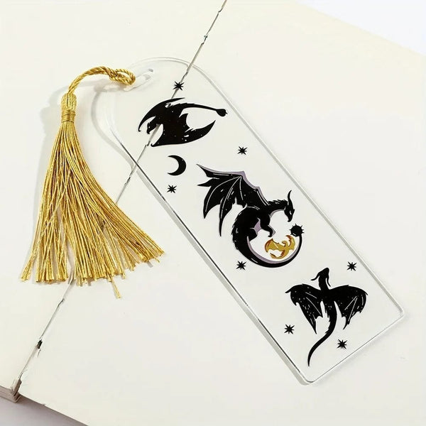 Planet Gates Transparent Acrylic Dragon Tassels Bookmark Anime Black Dragon Bookmarks Gift for Book Lovers for Teacher Friend Kid Marker Read