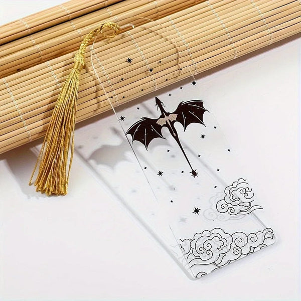 Planet Gates Transparent Acrylic Dragon Tassels Bookmark Anime Black Dragon Bookmarks Gift for Book Lovers for Teacher Friend Kid Marker Read