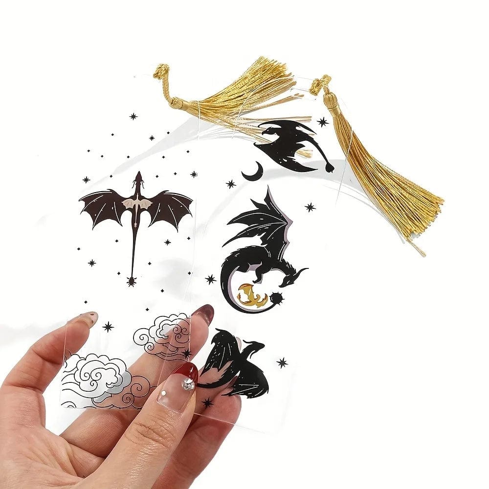 Planet Gates Transparent Acrylic Dragon Tassels Bookmark Anime Black Dragon Bookmarks Gift for Book Lovers for Teacher Friend Kid Marker Read