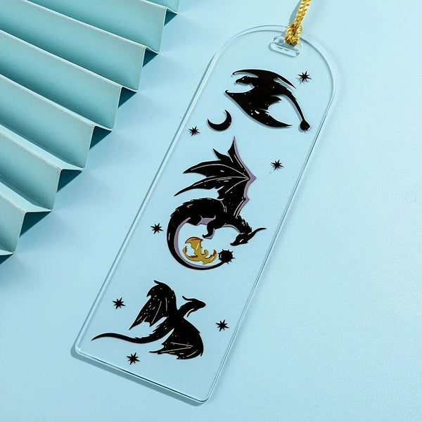 Planet Gates Transparent Acrylic Dragon Tassels Bookmark Anime Black Dragon Bookmarks Gift for Book Lovers for Teacher Friend Kid Marker Read