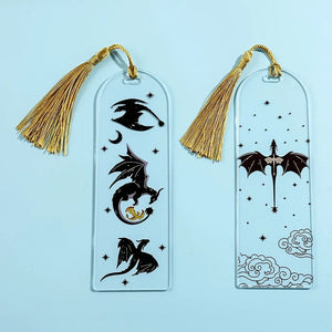 Planet Gates Transparent Acrylic Dragon Tassels Bookmark Anime Black Dragon Bookmarks Gift for Book Lovers for Teacher Friend Kid Marker Read