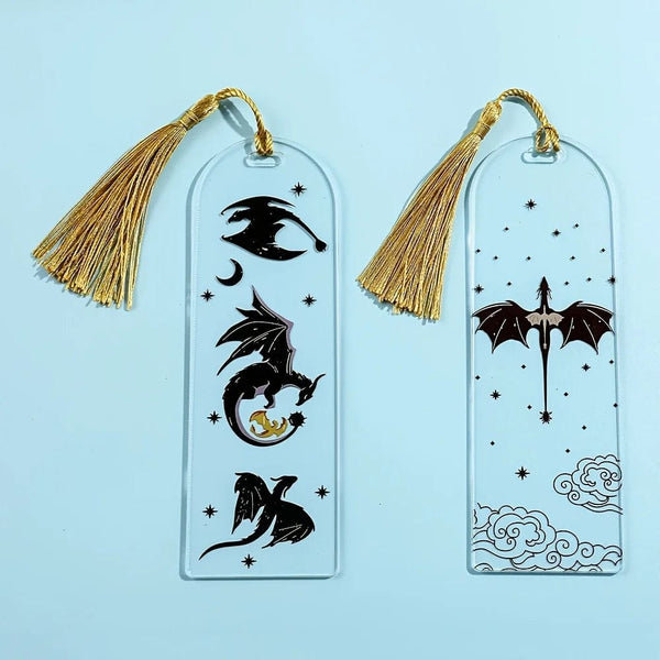 Planet Gates Transparent Acrylic Dragon Tassels Bookmark Anime Black Dragon Bookmarks Gift for Book Lovers for Teacher Friend Kid Marker Read