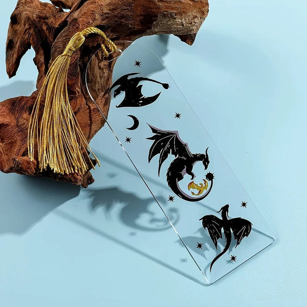 Planet Gates Transparent Acrylic Dragon Tassels Bookmark Anime Black Dragon Bookmarks Gift for Book Lovers for Teacher Friend Kid Marker Read
