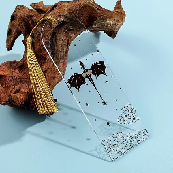 Planet Gates Transparent Acrylic Dragon Tassels Bookmark Anime Black Dragon Bookmarks Gift for Book Lovers for Teacher Friend Kid Marker Read