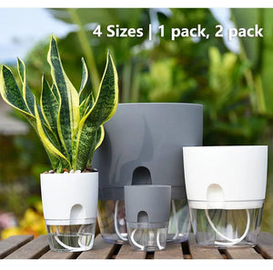 Planet Gates Transparent Double Layer Plastic Flower Pot Self Watering Flowerpot Cotton Rope Watering Planter with Injection Port