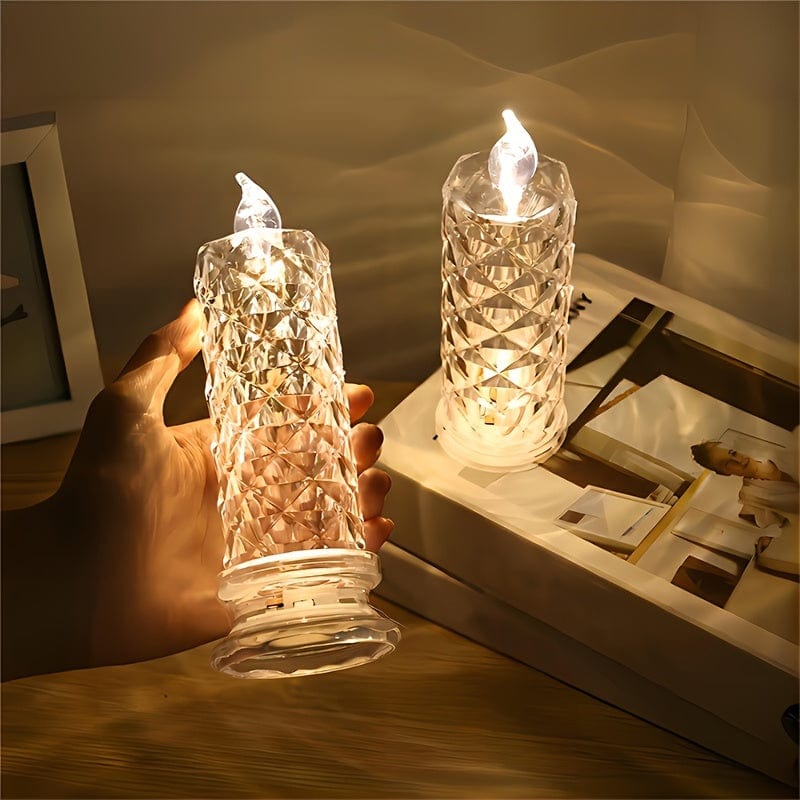 Planet Gates Transparent Warm White / 18cm/7.08in With Base 1pc Rose Pattern LED Flameless Candle Light, Party Home Decor, Bedroom, Wedding, Christmas, Holiday Decoration Candle Light, Battery Operated (No Plug)