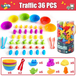 Planet Gates Transportation 36pcs Kids Matching Game Learn Educational Toys Animal Cognition Rainbow Sort Fine Motor Training Montessori Sensory Puzzle Toy Gifts