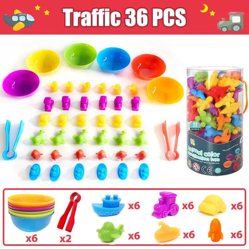 Planet Gates Transportation 36pcs Kids Matching Game Learn Educational Toys Animal Cognition Rainbow Sort Fine Motor Training Montessori Sensory Puzzle Toy Gifts
