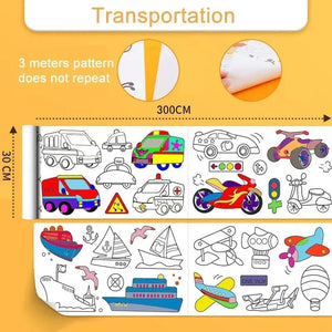 Planet Gates Transportation / CHINA Children's Drawing Roll Sticky Color Filling Paper Graffiti Scroll Coloring Paper Roll for Kids DIY Painting Educational Toys