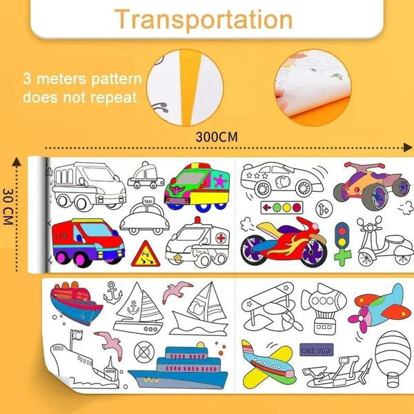 Planet Gates Transportation / CHINA Children's Drawing Roll Sticky Color Filling Paper Graffiti Scroll Coloring Paper Roll for Kids DIY Painting Educational Toys