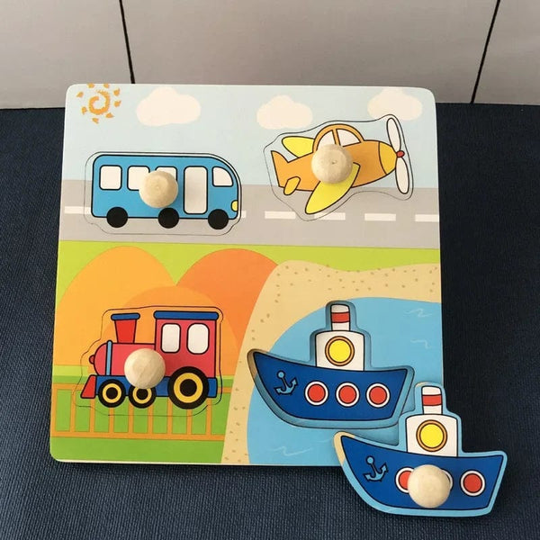 Planet Gates Transportation Montessori Baby Wooden Toys 1 2 3 Years Children Hand Grab Board Puzzle Game Toddler Fine Motor Skills Educational Toys for Kids