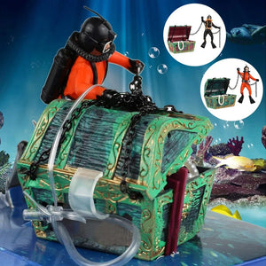 Planet Gates Treasure Chest Fish Tank Decorations Treasure Hunter Aquarium Decoration Accessories Diver Action Figure Fish Tank Ornament