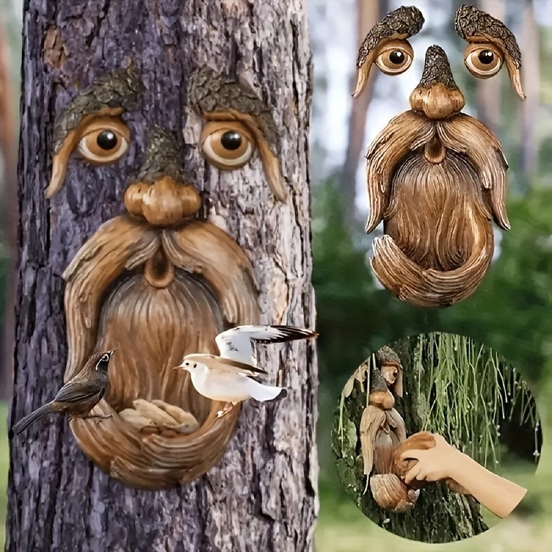 Planet Gates Tree Monsters 1 Set Creative Tree Face Bird Feeder, Outdoor Garden Tree Decorations Resin Crafts, Outdoor Statue Tree Face Wild Bird Feeder, Suitable For Home, Courtyard, Porch, Garden Decoration, Park Tree Decorations
