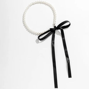 Planet Gates Trend Wedding Party Jewelry Long Black Ribbon Choker Necklace For Women Elegant White Imitation Pearl Beach Vacation Necklaces
