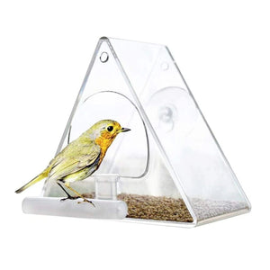 Planet Gates Triangle Transparent Bird Feeder Acrylic Metal Waterproof Hanging Birds Food Container for Indoor Outdoor decor