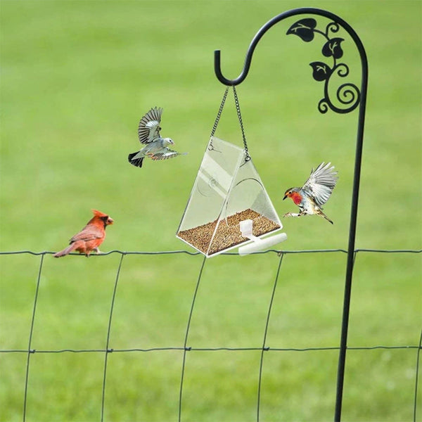 Planet Gates Triangle Transparent Bird Feeder Acrylic Metal Waterproof Hanging Birds Food Container for Indoor Outdoor decor