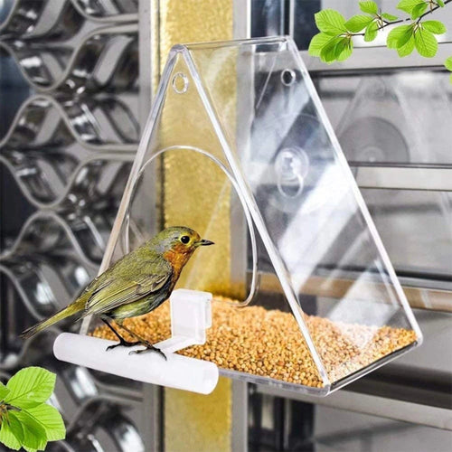 Planet Gates Triangle Transparent Bird Feeder Acrylic Metal Waterproof Hanging Birds Food Container for Indoor Outdoor decor