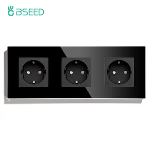 Planet Gates Triple Socket / Russian Federation BSEED Touch Light Switch With EU USB Wall Sockets Black Wall Led Switches 1/2/3Gang 1Way Crystal Dark Blue Backlight Wall Switch