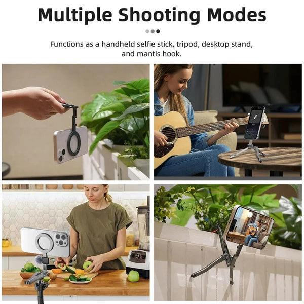 Planet Gates Tripod Flymile Magnetic Selfie Stick Tripod for Magsafe iPhone 16 15 14 13 12 Pro Max Samsung Phone Foldable Desktop Tripod 1/4" Holes