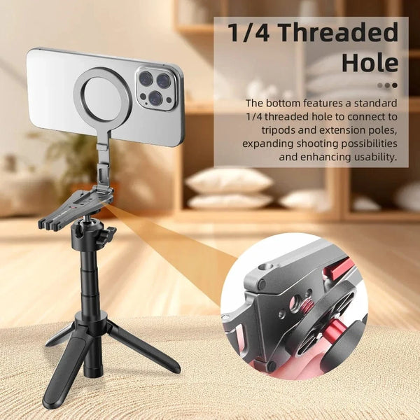 Planet Gates Tripod Flymile Magnetic Selfie Stick Tripod for Magsafe iPhone 16 15 14 13 12 Pro Max Samsung Phone Foldable Desktop Tripod 1/4" Holes