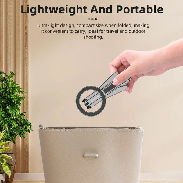 Planet Gates Tripod Flymile Magnetic Selfie Stick Tripod for Magsafe iPhone 16 15 14 13 12 Pro Max Samsung Phone Foldable Desktop Tripod 1/4" Holes