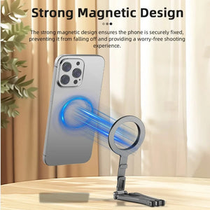 Planet Gates Tripod Flymile Magnetic Selfie Stick Tripod for Magsafe iPhone 16 15 14 13 12 Pro Max Samsung Phone Foldable Desktop Tripod 1/4" Holes