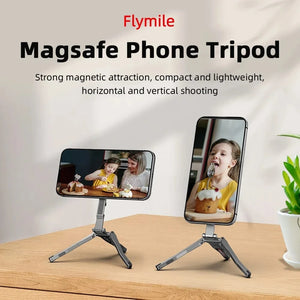 Planet Gates Tripod Flymile Magnetic Selfie Stick Tripod for Magsafe iPhone 16 15 14 13 12 Pro Max Samsung Phone Foldable Desktop Tripod 1/4" Holes