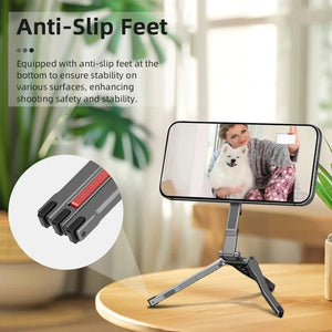 Planet Gates Tripod Flymile Magnetic Selfie Stick Tripod for Magsafe iPhone 16 15 14 13 12 Pro Max Samsung Phone Foldable Desktop Tripod 1/4" Holes