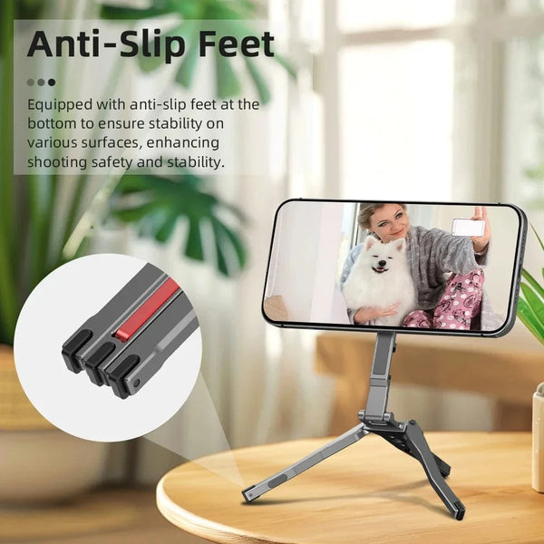 Planet Gates Tripod Flymile Magnetic Selfie Stick Tripod for Magsafe iPhone 16 15 14 13 12 Pro Max Samsung Phone Foldable Desktop Tripod 1/4" Holes