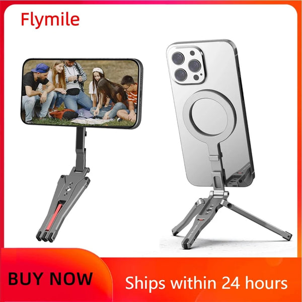 Planet Gates Tripod Flymile Magnetic Selfie Stick Tripod for Magsafe iPhone 16 15 14 13 12 Pro Max Samsung Phone Foldable Desktop Tripod 1/4" Holes