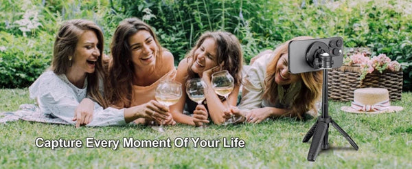 Planet Gates Tripod for MagSafe Magnetic Smartphone Tripod for MagSafe, Mini Extendable Selfie Stick 360° Ball Head Tripod Stand Handle Grip for iPhone 14 13 12