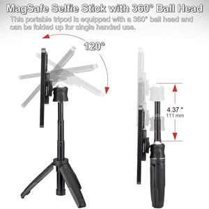 Planet Gates Tripod for MagSafe Magnetic Smartphone Tripod for MagSafe, Mini Extendable Selfie Stick 360° Ball Head Tripod Stand Handle Grip for iPhone 14 13 12