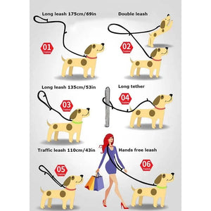 Planet Gates Truelove 7 In 1 Multi-Function Adjustable Dog Lead Hand Free Pet Training Leash Reflective Multi-Purpose Dog Leash Walk 2 Dogs