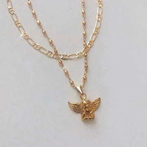 Planet Gates TS8811 Bohemia Multilayer Cherub Pendant Chain Necklace For Women Trendy Gold-plate Big Thick Chain Necklaces 2021 Jewelry