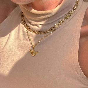 Planet Gates TS8811 Bohemia Multilayer Cherub Pendant Chain Necklace For Women Trendy Gold-plate Big Thick Chain Necklaces 2021 Jewelry