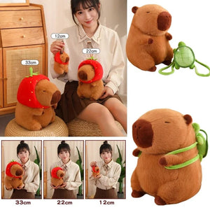 Planet Gates Turtle Capybara / about 10-15cm Strawberry Hat Capybara Plush Toy Simulation Turtle Backpack Capibara Stuffed Animals Papa Hand Circle Ring Small size Pendant