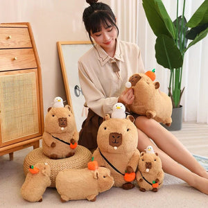 Planet Gates Turtle Capybara / about 10-15cm Strawberry Hat Capybara Plush Toy Simulation Turtle Backpack Capibara Stuffed Animals Papa Hand Circle Ring Small size Pendant
