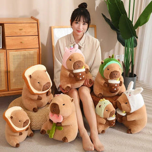 Planet Gates Turtle Capybara / about 10-15cm Strawberry Hat Capybara Plush Toy Simulation Turtle Backpack Capibara Stuffed Animals Papa Hand Circle Ring Small size Pendant