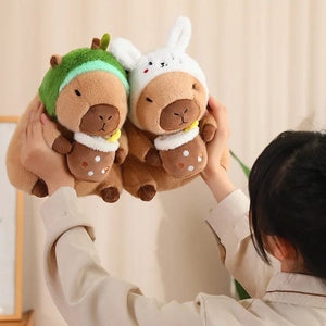 Planet Gates Turtle Capybara / about 10-15cm Strawberry Hat Capybara Plush Toy Simulation Turtle Backpack Capibara Stuffed Animals Papa Hand Circle Ring Small size Pendant