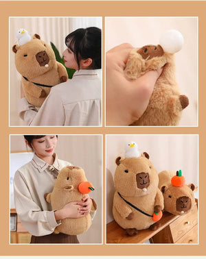 Planet Gates Turtle Capybara / about 10-15cm Strawberry Hat Capybara Plush Toy Simulation Turtle Backpack Capibara Stuffed Animals Papa Hand Circle Ring Small size Pendant