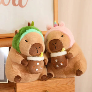 Planet Gates Turtle Capybara / about 10-15cm Strawberry Hat Capybara Plush Toy Simulation Turtle Backpack Capibara Stuffed Animals Papa Hand Circle Ring Small size Pendant