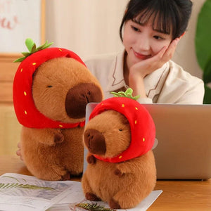 Planet Gates Turtle Capybara / about 10-15cm Strawberry Hat Capybara Plush Toy Simulation Turtle Backpack Capibara Stuffed Animals Papa Hand Circle Ring Small size Pendant
