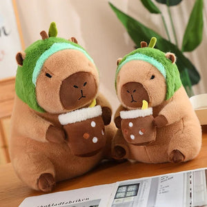 Planet Gates Turtle Capybara / about 10-15cm Strawberry Hat Capybara Plush Toy Simulation Turtle Backpack Capibara Stuffed Animals Papa Hand Circle Ring Small size Pendant