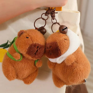 Planet Gates Turtle Capybara / about 10-15cm Strawberry Hat Capybara Plush Toy Simulation Turtle Backpack Capibara Stuffed Animals Papa Hand Circle Ring Small size Pendant
