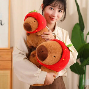 Planet Gates Turtle Capybara / about 10-15cm Strawberry Hat Capybara Plush Toy Simulation Turtle Backpack Capibara Stuffed Animals Papa Hand Circle Ring Small size Pendant