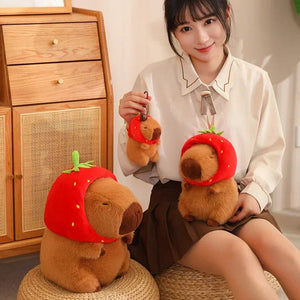 Planet Gates Turtle Capybara / about 10-15cm Strawberry Hat Capybara Plush Toy Simulation Turtle Backpack Capibara Stuffed Animals Papa Hand Circle Ring Small size Pendant