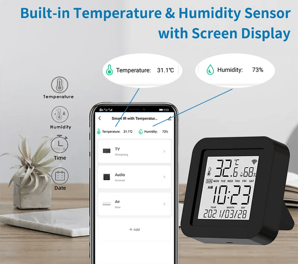 Planet Gates Tuya Smart Universal IR Remote with Temperature Humidity Sensor for Air Conditioner TV AC Works with Alexa,Google Home Yandex