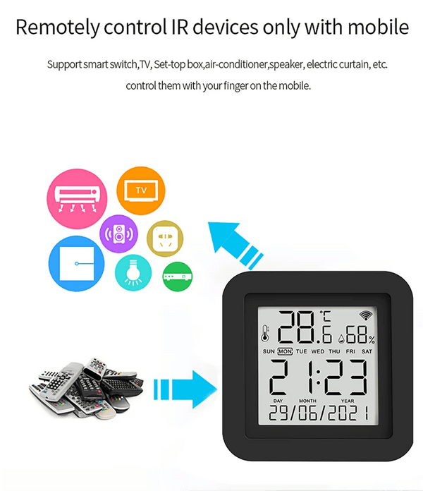 Planet Gates Tuya Smart WiFi Universal IR Remote Temperature Humidity Sensor for Air Conditioner TV AC Works with Alexa,Google Home Yandex