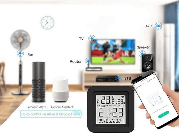Planet Gates Tuya Smart WiFi Universal IR Remote Temperature Humidity Sensor for Air Conditioner TV AC Works with Alexa,Google Home Yandex