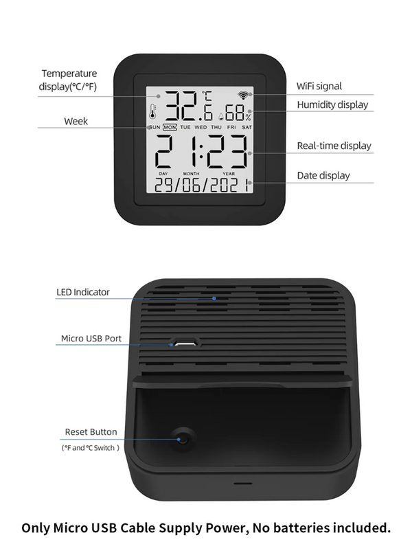 Planet Gates Tuya Smart WiFi Universal IR Remote Temperature Humidity Sensor for Air Conditioner TV AC Works with Alexa,Google Home Yandex